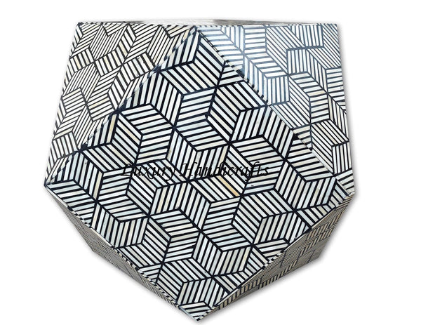Bone Inlay Optical Octagonal Side Table Black 3