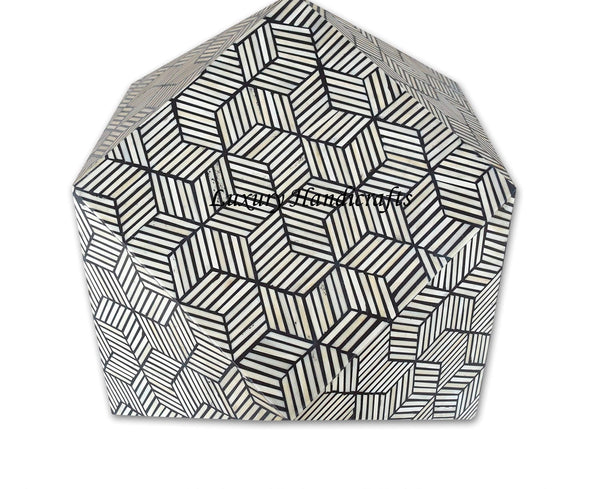 Bone Inlay Optical Octagonal Side Table Black 4