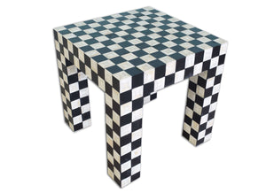 Bone Inlay Side Table Chessboard Design Black