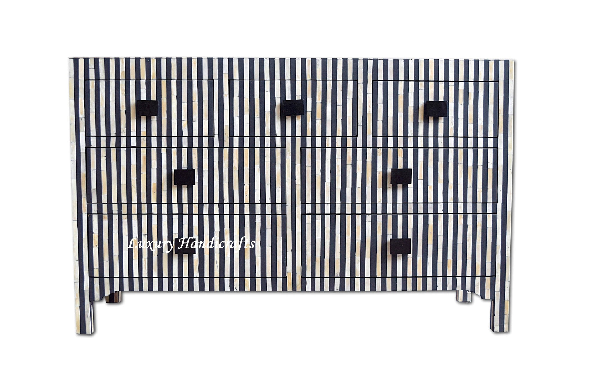 Black Bone Inlay Stripe 7 Drawer Chest 1
