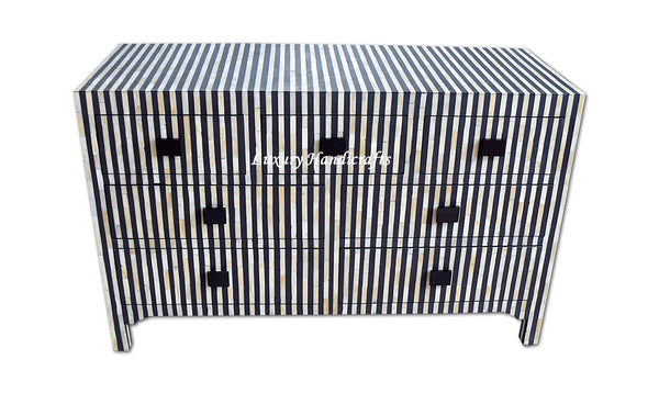 Black Bone Inlay Stripe 7 Drawer Chest 3
