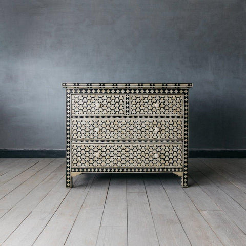 Targua Bone Inlay 4 Drawer Chest Black