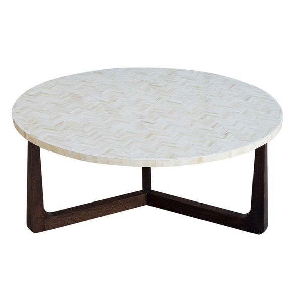 Bone Inlay Chevron Top Center Table With Polish Base 2