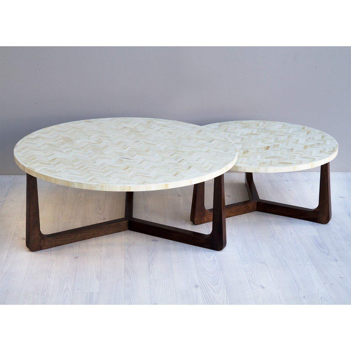 Bone Inlay Chevron Top Center Table With Polish Base 1