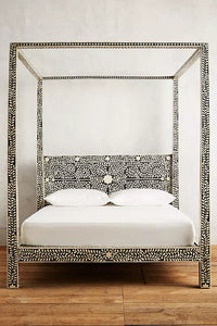 Bone Inlay Four Poster Bed Black