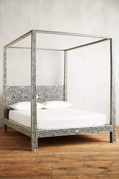 Bone Inlay Four Poster Bed Black