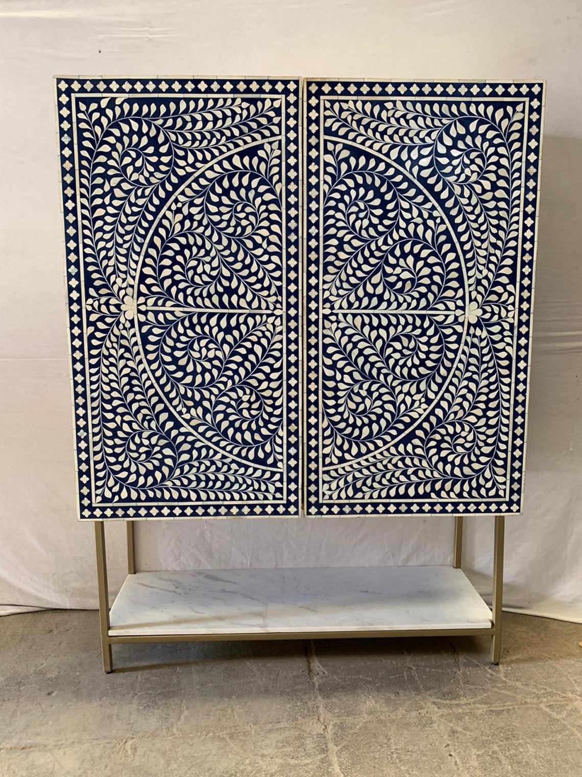 Bone Inlay Foliage Spiral Bar Blue luxuryhandicrafts