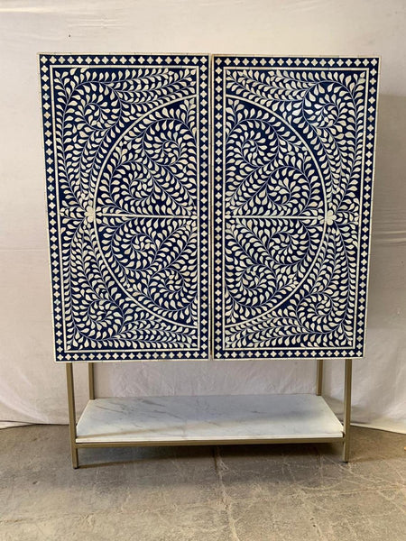 Bone Inlay Foliage Spiral Bar Cabinet Blue