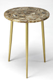 Brown Agate Gemstone Round Side Table Brass Stand 1