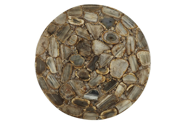Brown Agate Gemstone Round Side Table Brass Stand
