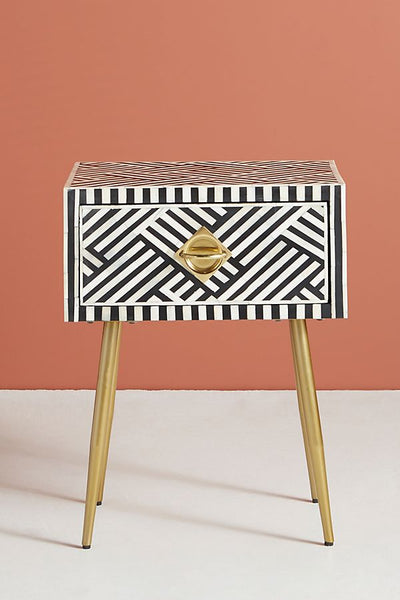 Optical Bone Inlay 1 Drawer Bedside Black