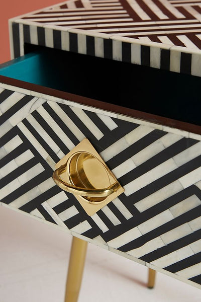 Optical Bone Inlay 1 Drawer Bedside Black