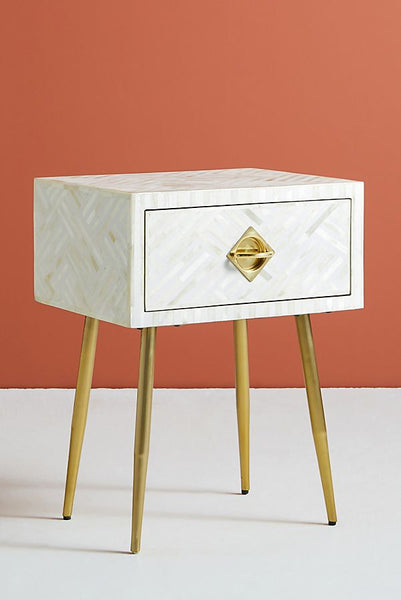 Optical Bone Inlay 1 Drawer Bedside White
