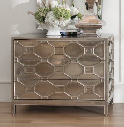 Chatham Hollywood Regency Silver Lattice Metal Clad 3 Drawer Dresser