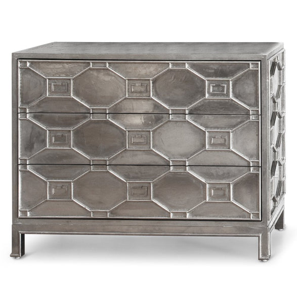 Chatham Hollywood Regency Silver Lattice Metal Clad 3 Drawer Dresser