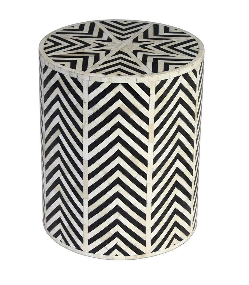 Chevron Bone Inlay Stool Black
