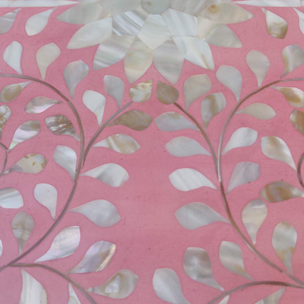 Curved Mother of Pearl Inlay Desk Floral Pink