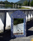 Mother Of Pearl Inlay Floral Crested Mirror Blue 1