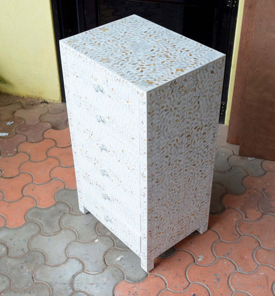Mother Of Pearl Inlay 6 Drawer Chest White