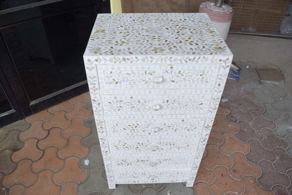 Mother Of Pearl Inlay 6 Drawer Chest White