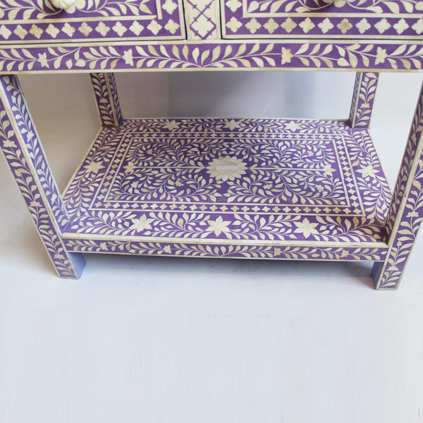 Dark Lavender Bone Inlay 2 Drawer 1 Shelf Bedside