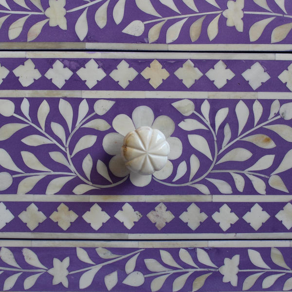 Dark Lavender Bone Inlay 2 Drawer 1 Shelf Bedside