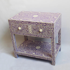 Dark Lavender Bone Inlay 2 Drawer 1 Shelf Bedside