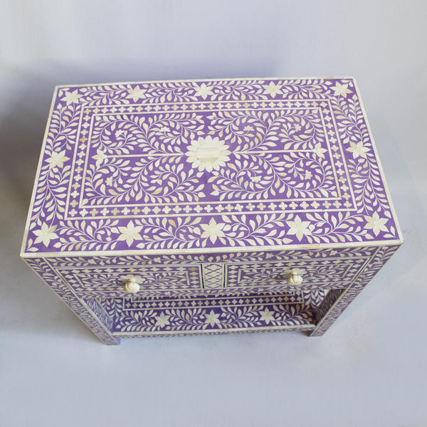 Dark Lavender Bone Inlay 2 Drawer 1 Shelf Bedside
