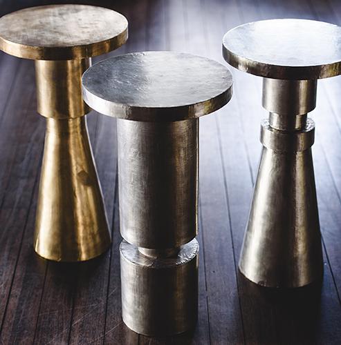 Embossed Brass Side Table Pole