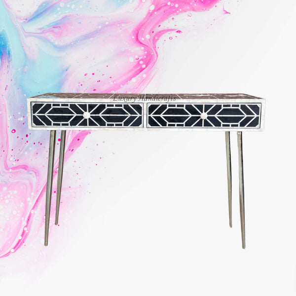 FUSION Sleek Geometric Bone Inlay Desk Black