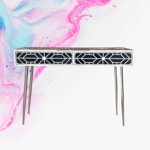 FUSION Sleek Geometric Bone Inlay Desk Black 1