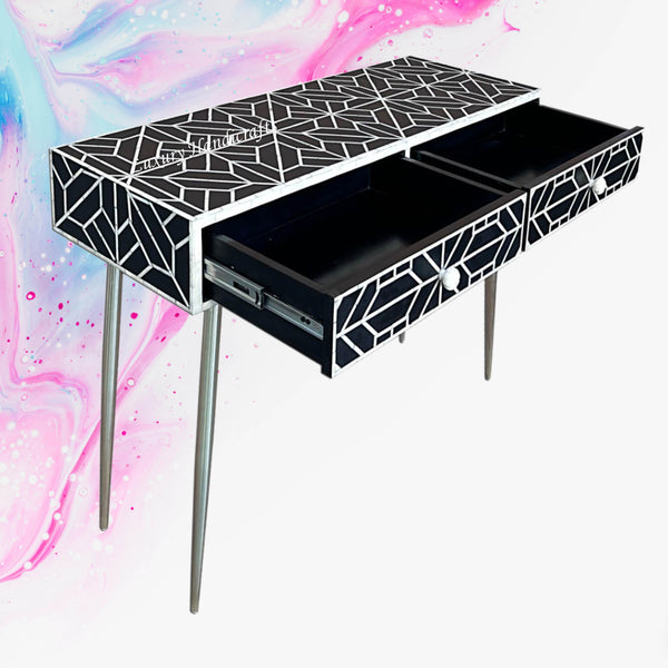 FUSION Sleek Geometric Bone Inlay Desk Black