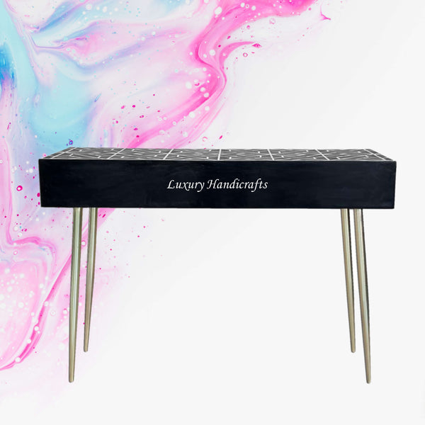 FUSION Sleek Geometric Bone Inlay Desk Black
