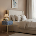 Fusion bone inlay nightstand in blue with floral pattern