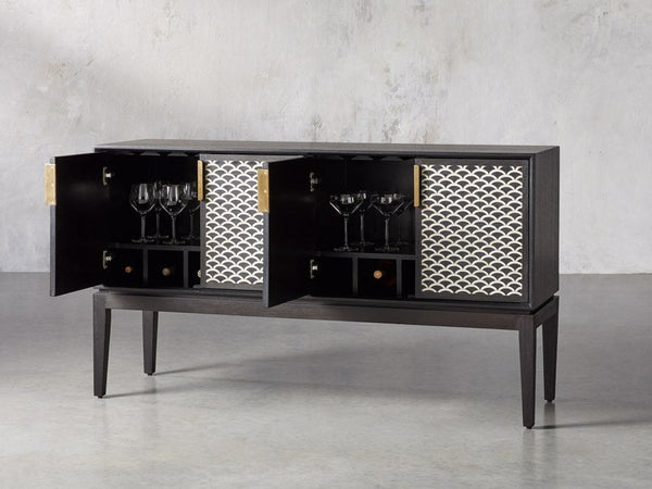 Fishscale Bone Inlay Bar Cabinet Black