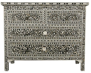 Mother Of Pearl Inlay Floral Chest Of Four Drawers Black