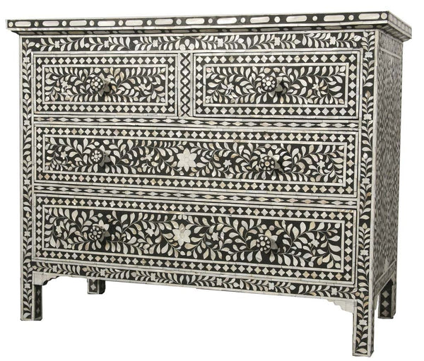 Mother Of Pearl Inlay Floral Chest Of Four Drawers Black