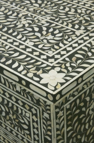 Mother Of Pearl Inlay Floral Chest Of Four Drawers Black
