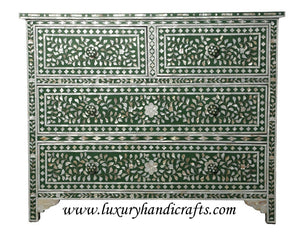Mother Of Pearl Inlay Floral Chest Of Four Drawers Green