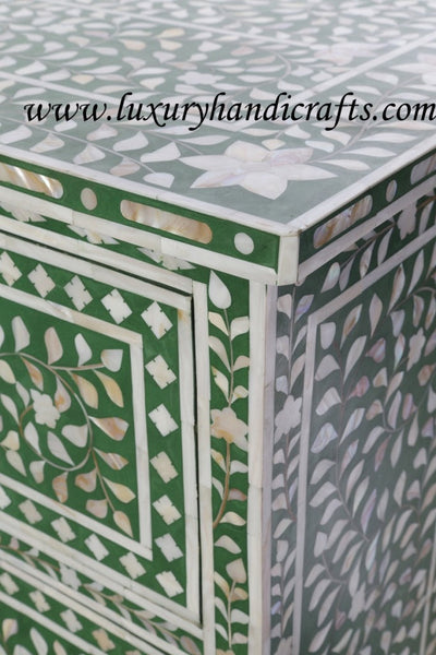 Mother Of Pearl Inlay Floral Chest Of Four Drawers Green