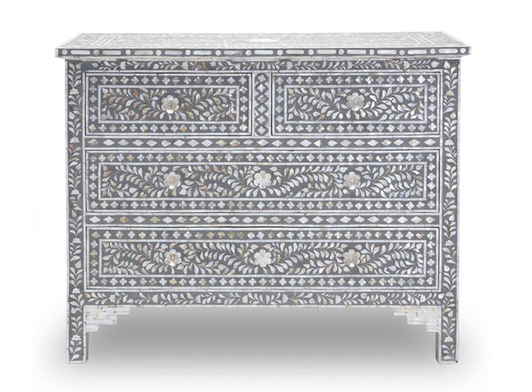 Mother Of Pearl Inlay Floral Chest Of Four Drawers Grey 1