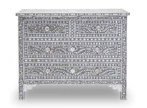 Mother Of Pearl Inlay Floral Chest Of Four Drawers Grey 1