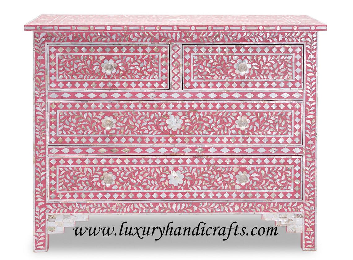 Mother Of Pearl Inlay Floral Chest Of Four Drawers Green 1