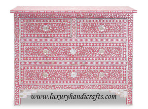 Mother Of Pearl Inlay Floral Chest Of Four Drawers Green 1