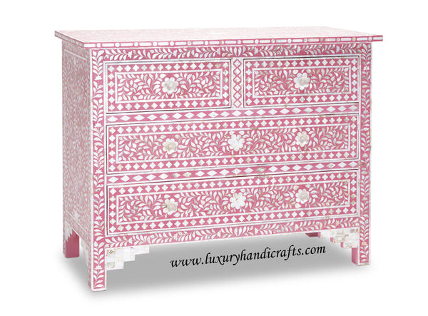 Mother Of Pearl Inlay Floral Chest Of Four Drawers Green 2