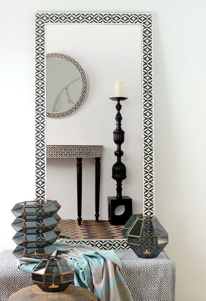Floral Embossed Bone Full Length Mirror Black
