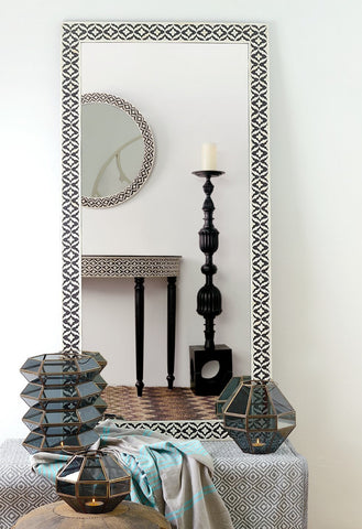 Floral Embossed Bone Full Length Mirror Black
