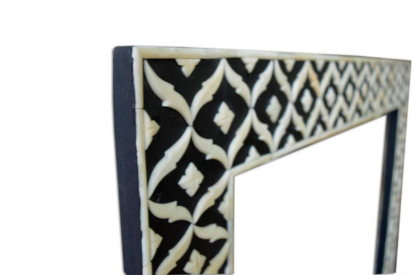 Floral Embossed Bone Full Length Mirror Black
