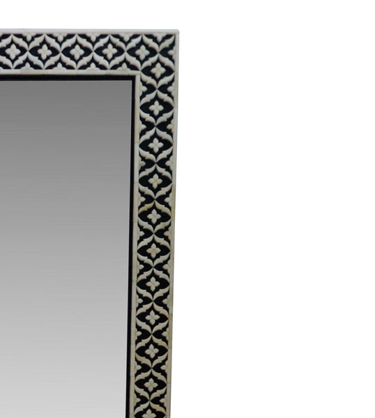Floral Embossed Bone Full Length Mirror Black