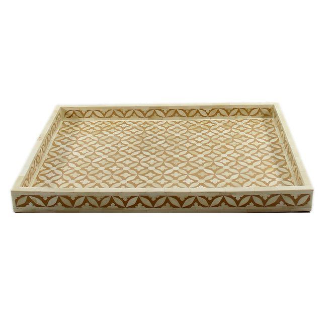 Mustard Bone Inlay Tray In Geometric Design 1